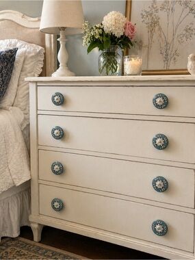 Ceramic Floral Drawer Knobs 8 Pc Set Blue White Vintage Cottagecore Shabby Chic